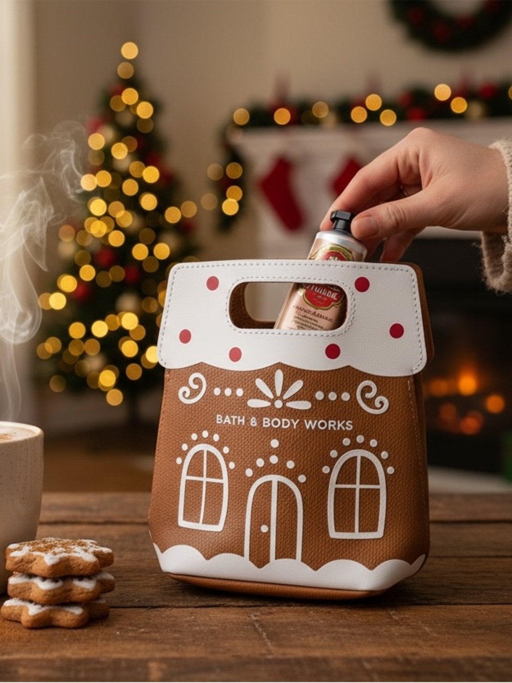 Bath & Body Works Brown & White Gingerbread Themed Hand Pouch